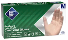 DISPOSABLE GLOVES, SAFETY ZONE, VINYL, POWDER-FREE, CLEAR, M, 100 GLOVES/CT THUMBNAIL